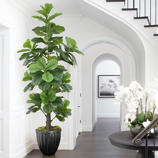 Artificial Fiddle Leaf Fig Tree 6FT(72in) Tall Faux Tree with Large Realistic Trunks and Big Leaves, Fake Floor Potted Artificial Plants for Home Office Garden Indoor Decor (6feet,1Pack)