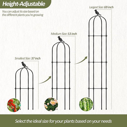 Obelisk Trellis for Climbing Plants Outdoor - 69"(H), Rustproof Trellis with Adjustable Rings, Metal Plant Support for Potted Vines, Garden Trellis Use for Outdoor or Indoor(2 Pack)