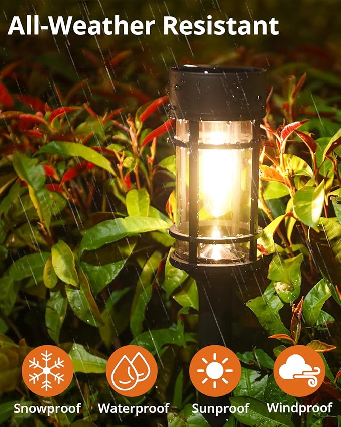 Solar Lights Outdoor Waterproof, 8 Pack Solar Pathway Lights with Metal & Glass, Auto On/Off, Long-Lasting Design for Yard, Landscape, Walkway Garden Decor