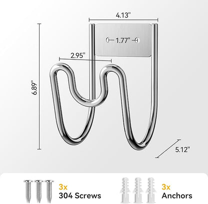 Garden Hose Holder Wall Mount - SS304 Stainless Steel Water Hose Hanger Heavy Duty Rack for Extension Cords Vacuum Hose Outside Silver (2 Pack)