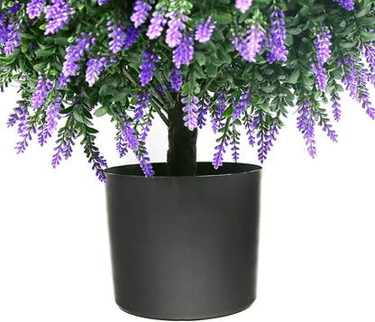 Sunnyglade 21.6” Tall Artificial Lavender Topiary Ball Tree Set of 2 Pack Potted Bushes UV Resistant Potted Plants for Indoor Outdoor Home Garden(Purple)
