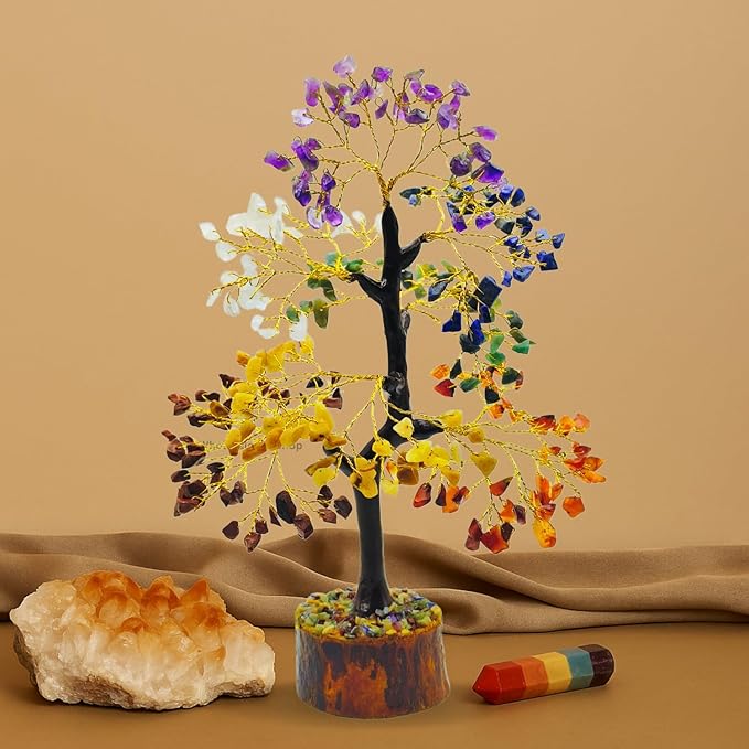 Handmade Wire Tree for Energy Healing, Meditation & Home Decor (Seven Chakra (Golden Wire)