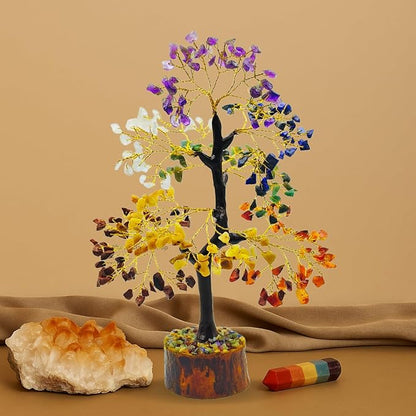 Handmade Wire Tree for Energy Healing, Meditation & Home Decor (Seven Chakra (Golden Wire)