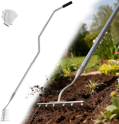 Weeding Rake Heavy Duty w 45’’ Ergonomic Curved Handle, 2026 Upgraded 8 Teeth Stainless Steel Weed Puller Tool w Weeding Blade, Cultivator Rake Gardening Tools for Yard, Flower Beds & Loosening Soil