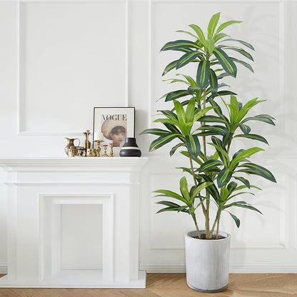 5Ft Dracaena Plant Artificial Tree Fake Tropical Floor Plants Potted (Real Touch) Artificial Silk Tree Leaf Faux Trees Black Tall Planter for Home Office Living Room Indoor Outdoor Decor（2Pack）