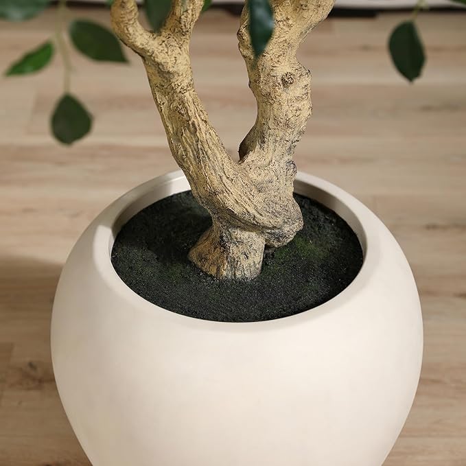 Ficus Tree Artificial Indoor, 8 Feet Tall Faux Ficus Tree with Round Artisan Planter, Premium Handmade, Realistic Trunk & Lifelike Leaves, Perfect for Large Spaces & Elegant Home/Office Decor