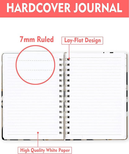 Spiral Journal Notebook for Women, Hardcover A5 College Ruled Notebook, 120 Pages, Thick Paper, Cute Lined Journal for School, Office & Work, 6 x 8.4 in(Tropical Leaves)