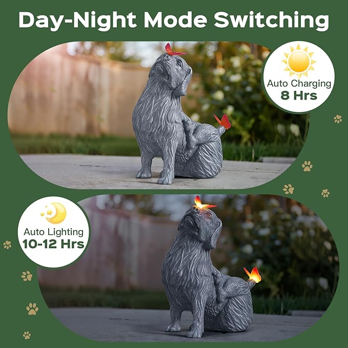 DyBaxa Solar Garden Décor, Garden Statues, Gifts for Women, Mom, Grandma, Patio, Balcony, Yard Decorations Outdoor - Unique Birthday & Housewarming Gifts, Cat Decor with Butterfly Light
