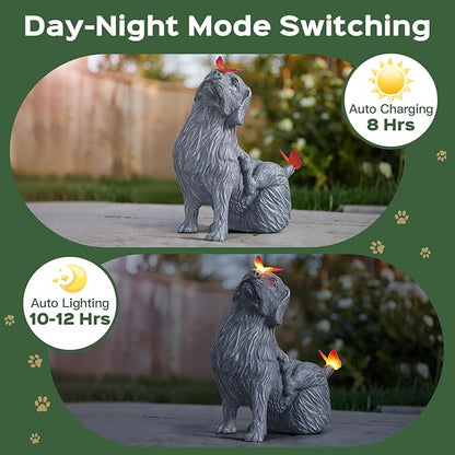 DyBaxa Solar Garden Décor, Garden Statues, Gifts for Women, Mom, Grandma, Patio, Balcony, Yard Decorations Outdoor - Unique Birthday & Housewarming Gifts, Cat Decor with Butterfly Light