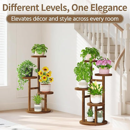 LASZOLA Black 4 Tiered Wooden Plant Stand Indoor with Heavy Duty Planter, Large Multiple Level Vertical Flower Rack for Narrow Corner, Sturdy Rustic Shelving Organizer Holder for Modern House Bathroom