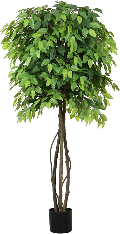 5ft Artificial Ficus Trees for Home Indoor Decor,Faux Banyan Plant with Nearly Natural Leaves Curved Trunks Fake Green Lifelike Tree for Living Room Office Garden Christmas New Year Decor