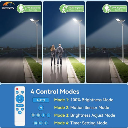 Deepn 10000W Solar Street Lights Outdoor Commercial Parking Lot Lights Aluminum LED Security Flood Light with Motion Sensor & Dusk to Dawn, Solar Outdoor Lights Waterproof for Yard, SZ3000, 2 Pack