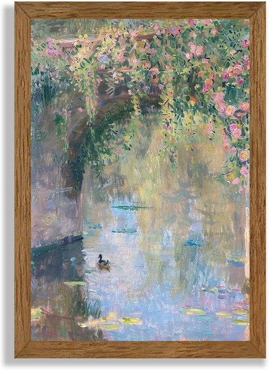 Woojin Framed Vintage Monet Canvas Wall Art, Garden Rose Cute Animals Painting Picture Wall Decor, Sunset Landscape Poster Impressionist Floral Prints for Living Room Bedroom Bathroom Office 16x24 in