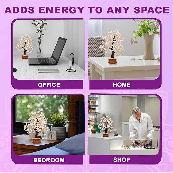 Rose Quartz Tree Handmade Healing Gemstone Bonsai Home, Office, & Desk Decor - Feng Shui Money Tree with Crystals & Healing Stones (Rose Quartz Crystal)