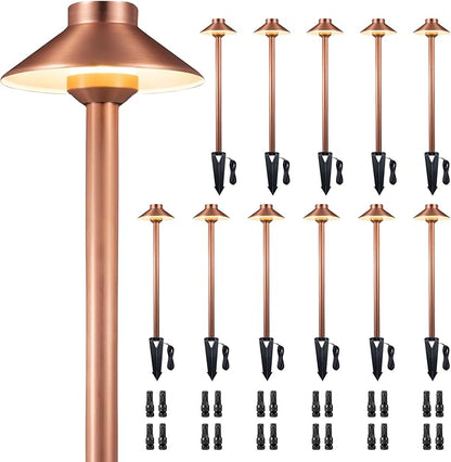 Gardenreet 12V Brass Outdoor Landscape Copper Pathway Lights(Hat) LED Low Voltage Landscape Lighting for Walkway Driveway Garden Yard Without G4 Bulb(12 Pack)