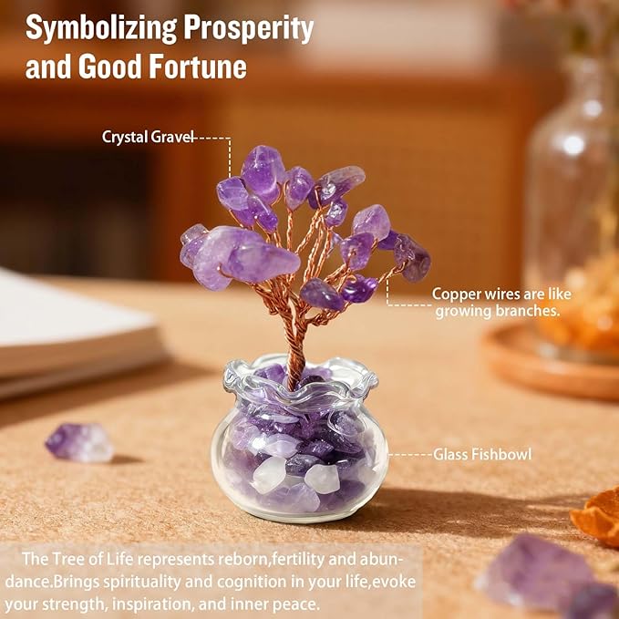Runyangshi 12 Pcs Chakra Crystal Trees of Life - Fengshui Money Luck Gemstones Tree, Handmade with Natural Stones and Copper Wire for Home Office Decoration, Reiki Healing Meditation Gifts