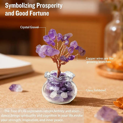 Runyangshi 12 Pcs Chakra Crystal Trees of Life - Fengshui Money Luck Gemstones Tree, Handmade with Natural Stones and Copper Wire for Home Office Decoration, Reiki Healing Meditation Gifts