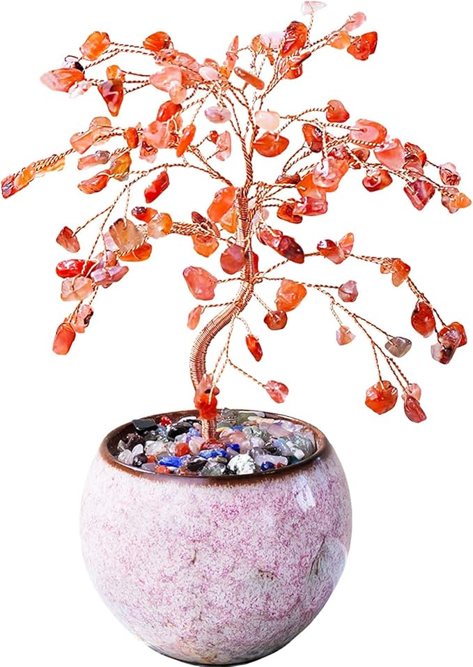 Runyangshi Red Agate Crystal Tree of Life - 8" Large Natural Chakra Healing Crystal Tree, Bringing Money, Good Luck, Positive Energy for Home Decor, Feng Shui Gifts, Office Desk Ornament