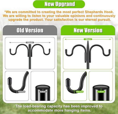 Gtongoko Double Shepherds Hook for Outdoor, 77 Inch Heavy Duty Bird Feeder Pole 3/4 Inch Thick Garden Hooks for Hanging Hummingbird Feeder, Plant Baskets, Solar Light Lanterns, 1 Pack