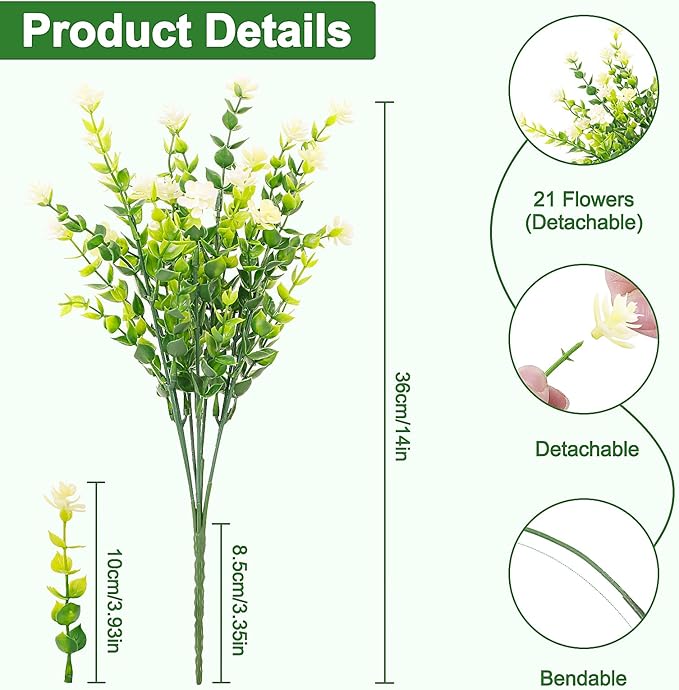FGSAEOR 12 Bundles Artificial Eucalyptus Camellias Flowers for Outdoor Indoor, Faux Flower with Eucalyptus Leaves Fake Plants Greenery, Garden Home Decor