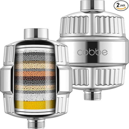 Cobbe HD HEAVY DUTY High Output Shower Filter 2 Pack – 99% REMOVAL Shower Head Filter for Hard Water, Heavy Metals, Chlorine and Harmful Substance, Improve your skin and hair - Chrome