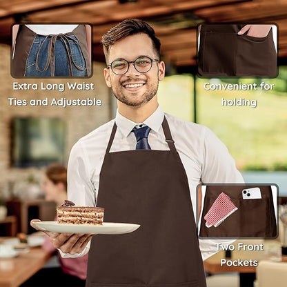 4 Packs Chef Apron, Waterproof Apron, Adjustable Aprons with 2 Pockets for Men Women, Professional Aprons for Kitchen Cooking Gardening Painting Baking Restaurant (Coffee)