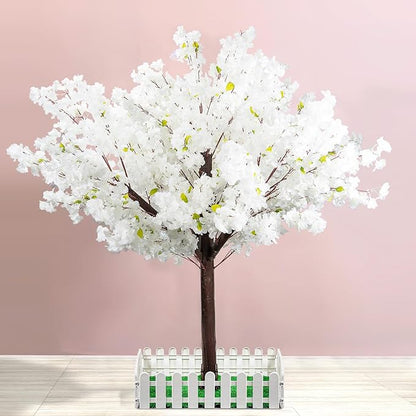 Artificial Cherry Trees Indoor Decor: Handmade Natural Fake Cherry Blossom White Tree Outdoor for Party Wedding Christmas