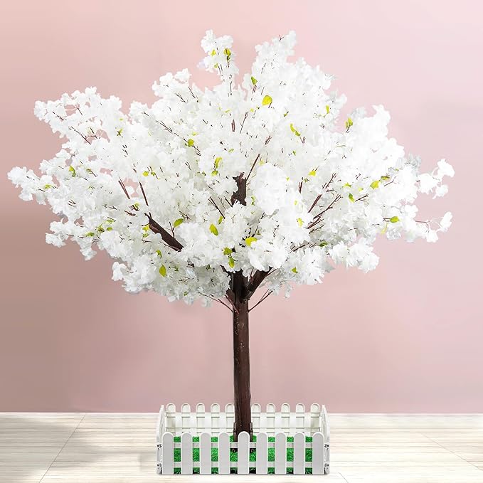 Artificial Cherry Trees Indoor Decor: Handmade Natural Fake Cherry Blossom White Tree Outdoor for Party Wedding Christmas