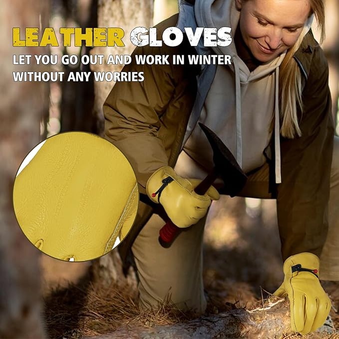 HLDD HANDLANDY Winter Work Gloves, Insulated Leather Work Glove with Abrasion Protection & Thinsulate Lining for Cold Weather