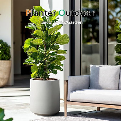 Concrete Planter Outdoor Indoor, Large Cement Plant Pots for Trees Flowers (Gray, 17 inch)