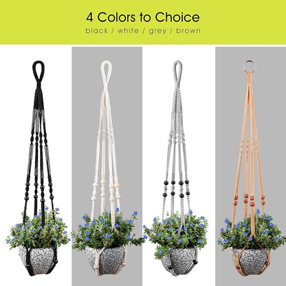 Macrame Plant Hanger for 5 to 10 Inch Plant Pots, Set of 2 Indoor Handmade 35 Inch Woven Rope Hanger Kits with Hooks and Wood Beads, Hanging Planter Basket Holder for Boho Home Decor (White, 2 Pack)