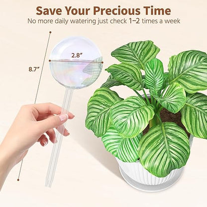 LASZOLA 6 Pcs Rainbow Glass Plant Self-Watering Globe for Indoor Outdoor, House Water Bulb for Small or Large Flower Pot, Iridescent Transparent Decorative Plant Dispenser Ball, Perfect for Vacation