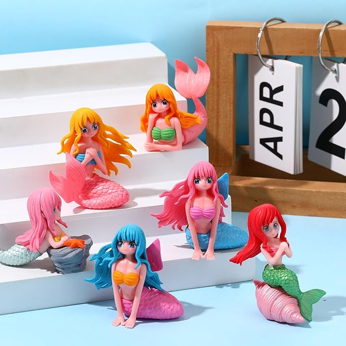10 Pcs Mini Mermaid Figurines, Hand-Painted Cute Mermaid Miniature Figurines for Garden Decor, Cake Topper & Landscapes