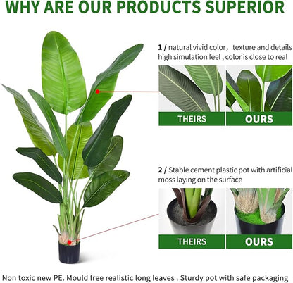 Artificial Bird of Paradise Plant, Fake Tree with Realistic Leaves and Durable pots, Realistic Branches Artificial Tree for Indoor Outdoor Home Decor (5FT 1Pack)
