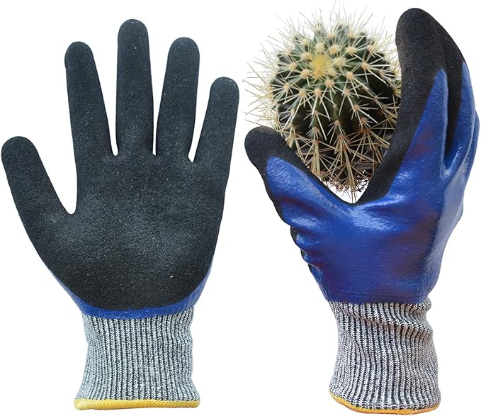 Durable Gardening Gloves, Heavy Duty Nitrile Garden Gloves, Double Coated (Large, 2 Pairs Blue)