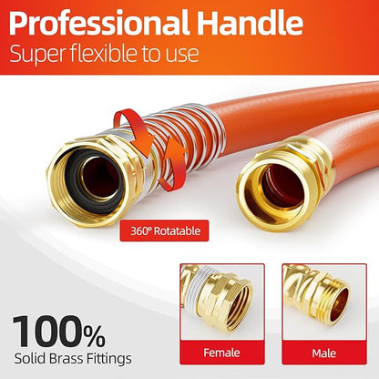 SPECILITE Garden Water Hose 100 ft x 3/4 in Heavy Duty, Flexible and Lightweight, Burst 600 psi, Kink-less Hybrid Rubber Pipe for Backyard, 3/4'' Brass Fittings, Orange