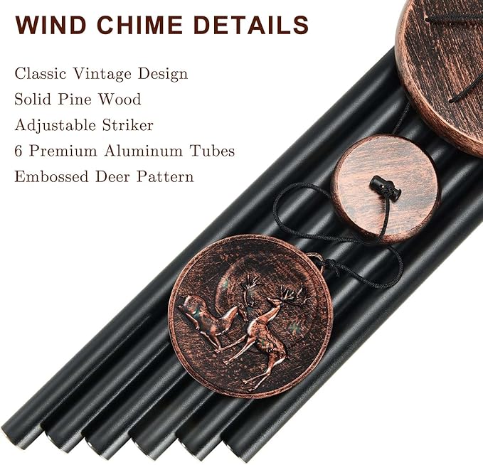 Wind Chimes for Outside, Vintage Deer Deep Tone Wind Chime Outdoor Clearance, Patio Porch Balcony Decoration, Garden Hanging Decor Gifts for Women Mom Grandma (34" Deer)