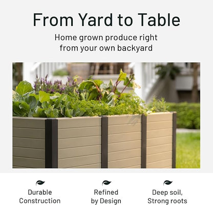 Tierra Verde 48-Inch x 48-Inch Raised Garden Bed with Tool-Free Connect System and Crafted from Recycled Materials, for Patios or Decks, Khaki