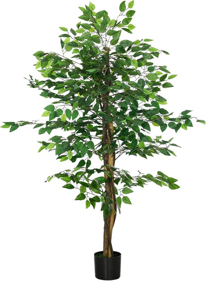 HOMCOM 5ft Artificial Ficus with Pot, Indoor Fake Plant for Home Office Living Room Décor