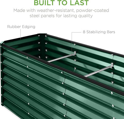 Best Choice Products 8x2x2ft Raised Outdoor Metal Garden Bed, Rectangular Planter Box for Herbs, Flowers, and Deep Root Vegetables w/ 240 Gallon Capacity - Dark Green