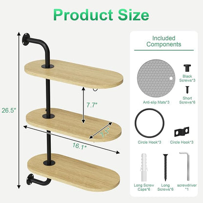 Rotating Window Plant Shelves with 3 Anti-slip Mats, 3 Tier Plant Stand Indoor Outdoor, Wooden Window Plant Shelf with 3 Circle Hook, Hanging Plant Holder for Window, Potted Plants, Flowerpots (Oak Color, 3 Tier)