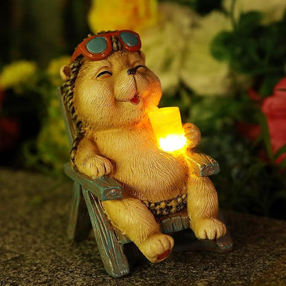 Hedgehog Statue Outdoor Solar Garden Decor for Outside Lawn Yard Patio, Home Office Thanksgiving Decorations Indoor Lights, Ideal Ornaments Birthday Gifts for Mom Women Grandma