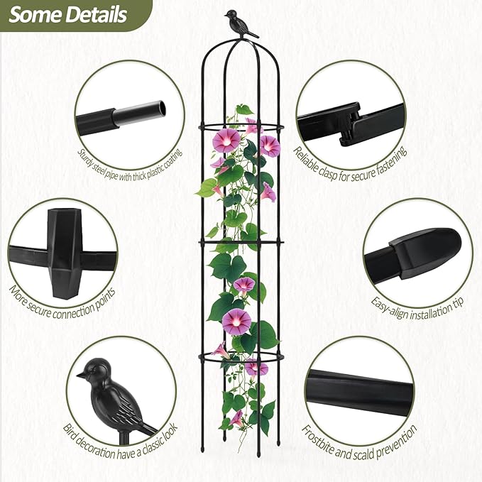 Obelisk Trellis for Climbing Plants Outdoor - 69"(H), Rustproof Trellis with Adjustable Rings, Metal Plant Support for Potted Vines, Garden Trellis Use for Outdoor or Indoor(2 Pack)