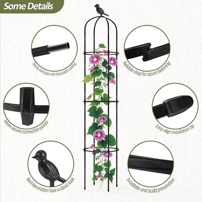 Garden Obelisk Trellis for Climbing Plants Outdoor - 69"(H), Rustproof Trellis with Adjustable Rings, Metal Plant Support for Potted Vines, Garden Trellis Use for Outdoor or Indoor(1 Pack)