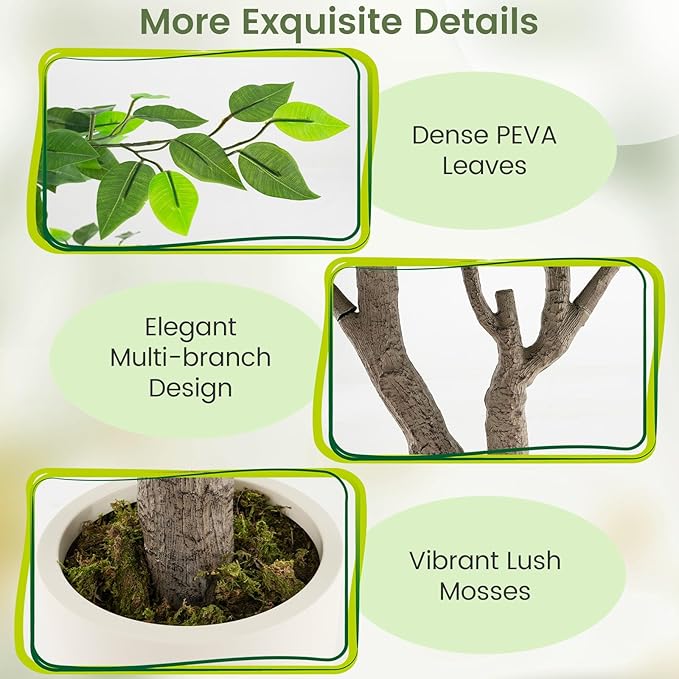 Goplus 8.2 FT Tall Artificial Ficus Tree, Large Faux Greenery Tree w/Leaves, Cement-Filled Pot, Realistic Trunk & Moss, Indoor Outdoor Fake Tropical Tree for Home, Office, Porch, Living Room