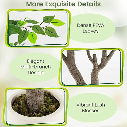 Goplus 8.2 FT Tall Artificial Ficus Tree, Large Faux Greenery Tree w/Leaves, Cement-Filled Pot, Realistic Trunk & Moss, Indoor Outdoor Fake Tropical Tree for Home, Office, Porch, Living Room