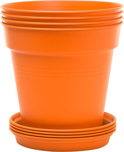 Mintra Home Garden Pots 4pk - Flowers, Herbs, Plants, Indoor, Outdoor, Colorful, Wholesale, Bulk (Orange, 19cm Diameter (7.5in))
