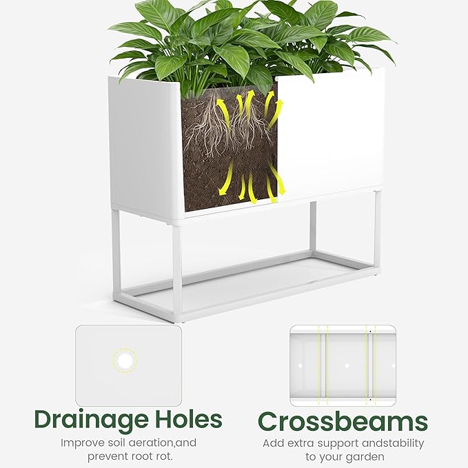 Modern Raised Metal Planter Box with Stand,38"L x 15"W x 30.5"H Outdoor Rectangular Planter,Durable All-Weather Use Elevated Planter for Commercial Patio, Balcony & Porch | Rounded Corner Design