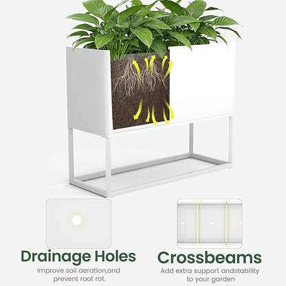 Modern Raised Metal Planter Box with Stand,38"L x 15"W x 30.5"H Outdoor Rectangular Planter,Durable All-Weather Use Elevated Planter for Commercial Patio, Balcony & Porch | Rounded Corner Design