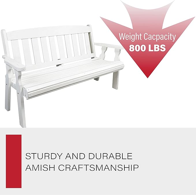 Amish Casual Outdoor Heavy Duty 800 LB Mission Pressure Treated Garden Bench(4 Foot, Semi-Solid White Stain)